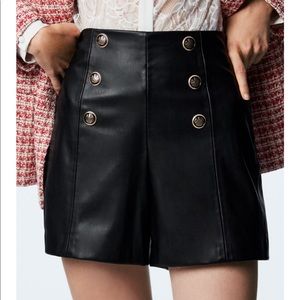 Zara Faux Leather Shorts with Buttons